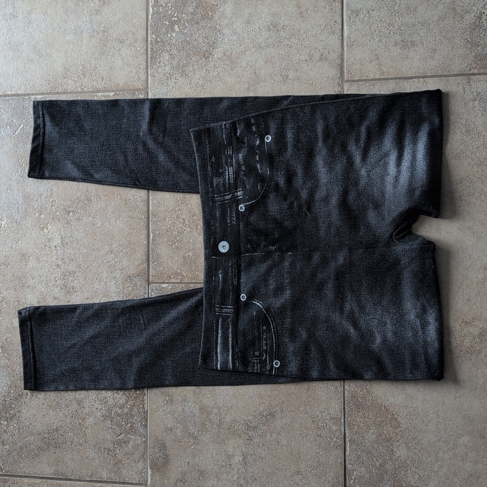 Faux Jeans Leggings in Black, Approx Size L
